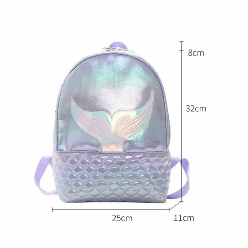 Glitter Mermaid Backpack Girls School Book Bag Rucksack Travel