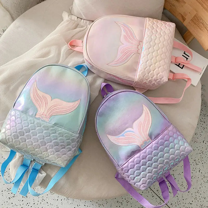 Glitter Mermaid Backpack Girls School Book Bag Rucksack Travel