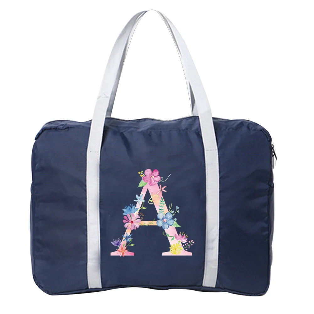Foldable Travel Bag Pink Letter Print Unisex Large Bag Luggage Women Men