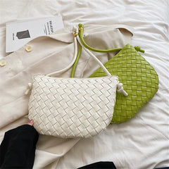 PU Leather Woven Shoulder Bag for Women Half Round Underarm Bag Wallets Handbag