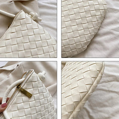 PU Leather Woven Shoulder Bag for Women Half Round Underarm Bag Wallets Handbag