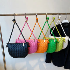 PU Leather Woven Shoulder Bag for Women Half Round Underarm Bag Wallets Handbag