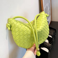 PU Leather Woven Shoulder Bag for Women Half Round Underarm Bag Wallets Handbag