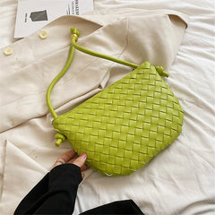 PU Leather Woven Shoulder Bag for Women Half Round Underarm Bag Wallets Handbag