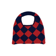 Plaid Knitting Women Shoulder Bag Hollow Out Tote Handbag