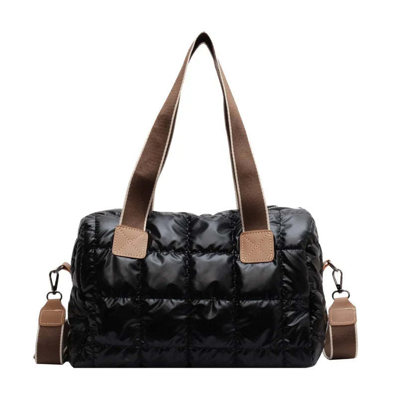 Plaid Shoulder Bag Space Cotton Handbag Women Large Capacity Contrast Tote Bags