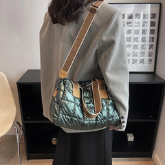 Plaid Shoulder Bag Space Cotton Handbag Women Large Capacity Contrast Tote Bags