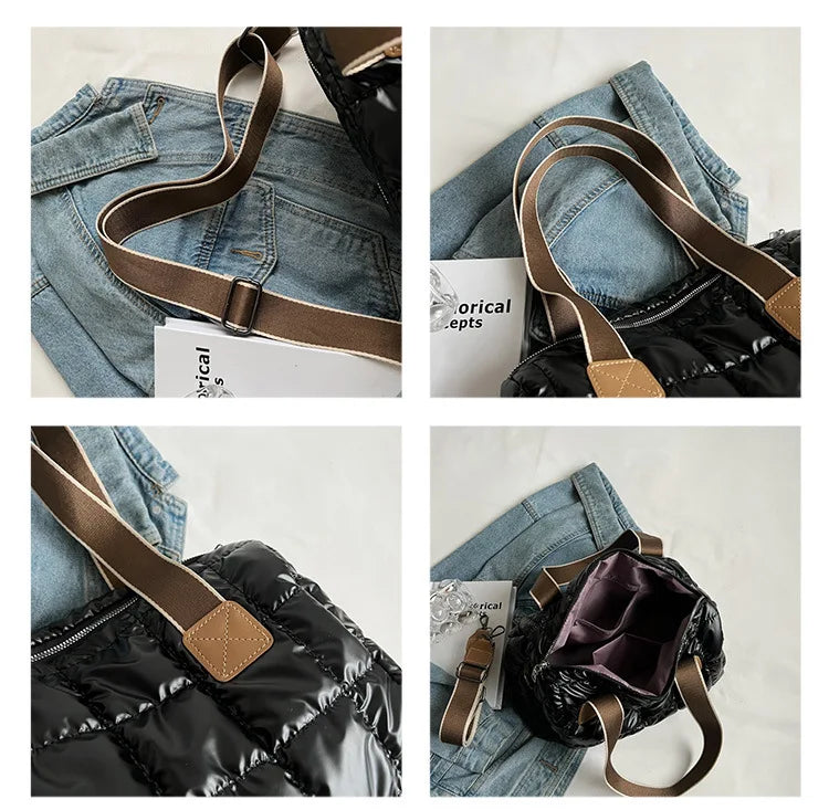 Plaid Shoulder Bag Space Cotton Handbag Women Large Capacity Contrast Tote Bags