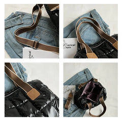 Plaid Shoulder Bag Space Cotton Handbag Women Large Capacity Contrast Tote Bags
