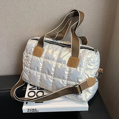 Plaid Shoulder Bag Space Cotton Handbag Women Large Capacity Contrast Tote Bags
