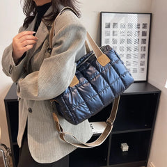 Plaid Shoulder Bag Space Cotton Handbag Women Large Capacity Contrast Tote Bags