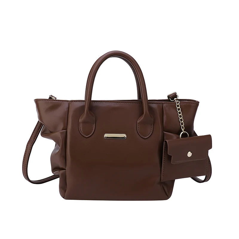 Pleated Tote with Handle High Capacity Shoulder Bag for Women