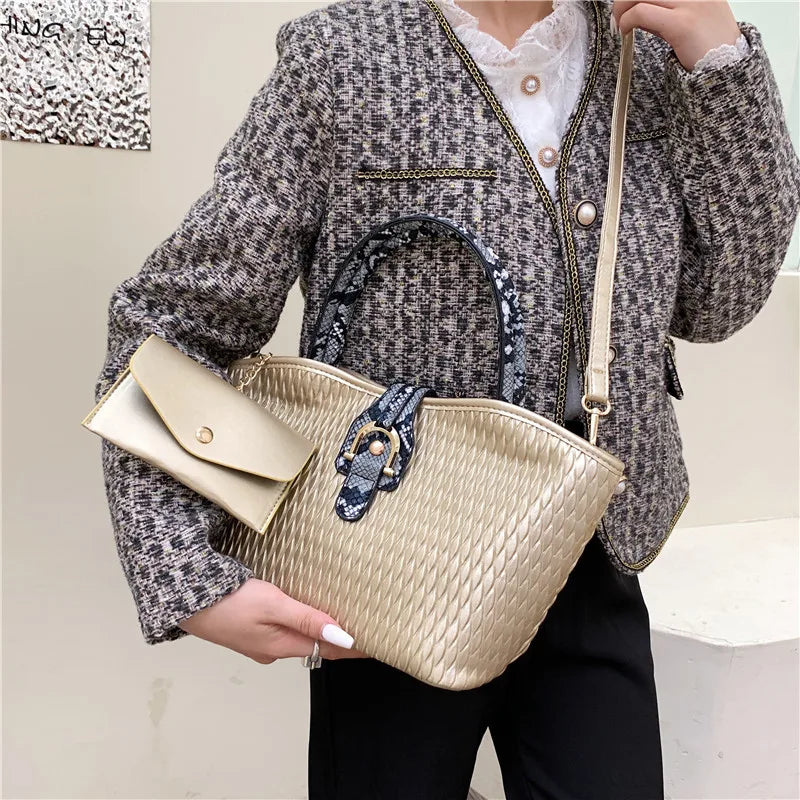 Pleated Tote High Capacity Shoulder Bag for Women