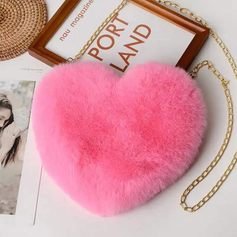 Plush Heart-shaped Diagonal Bag for Women