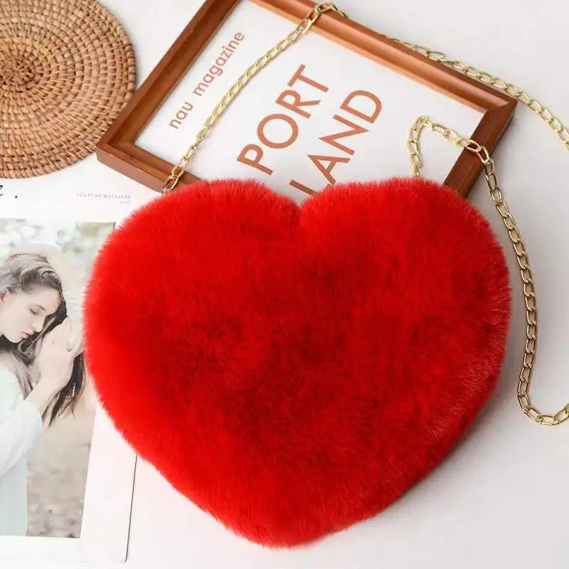 Plush Heart-shaped Diagonal Bag for Women