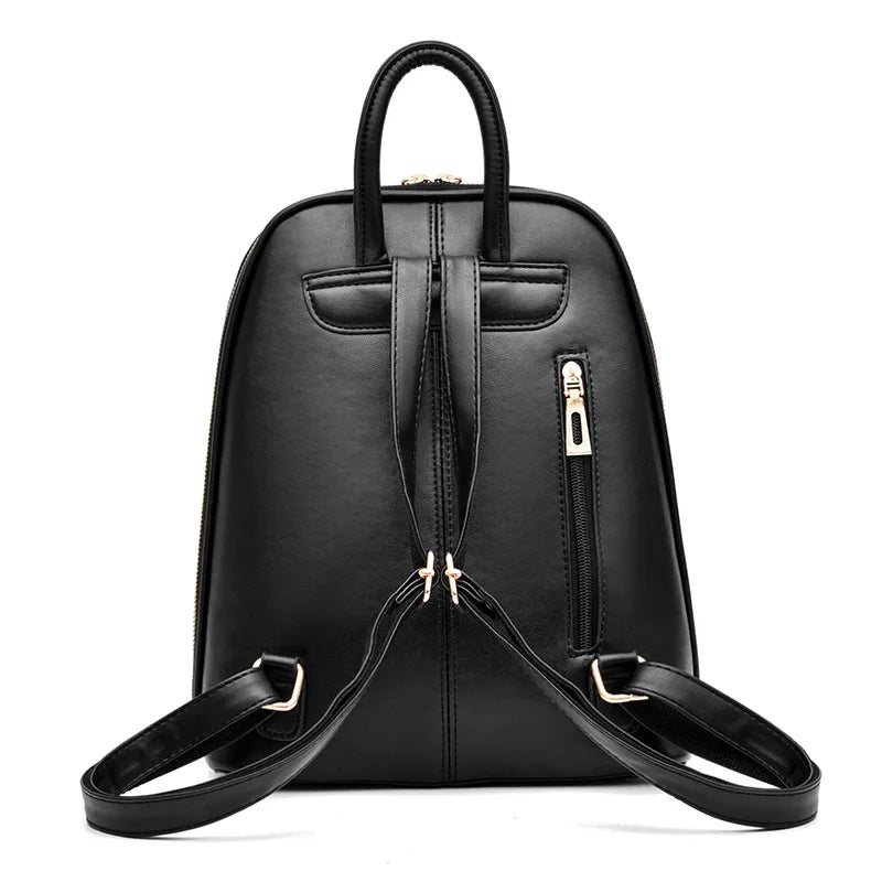 Real Cow Leather Silver Women Backpack Girls Book Bag
