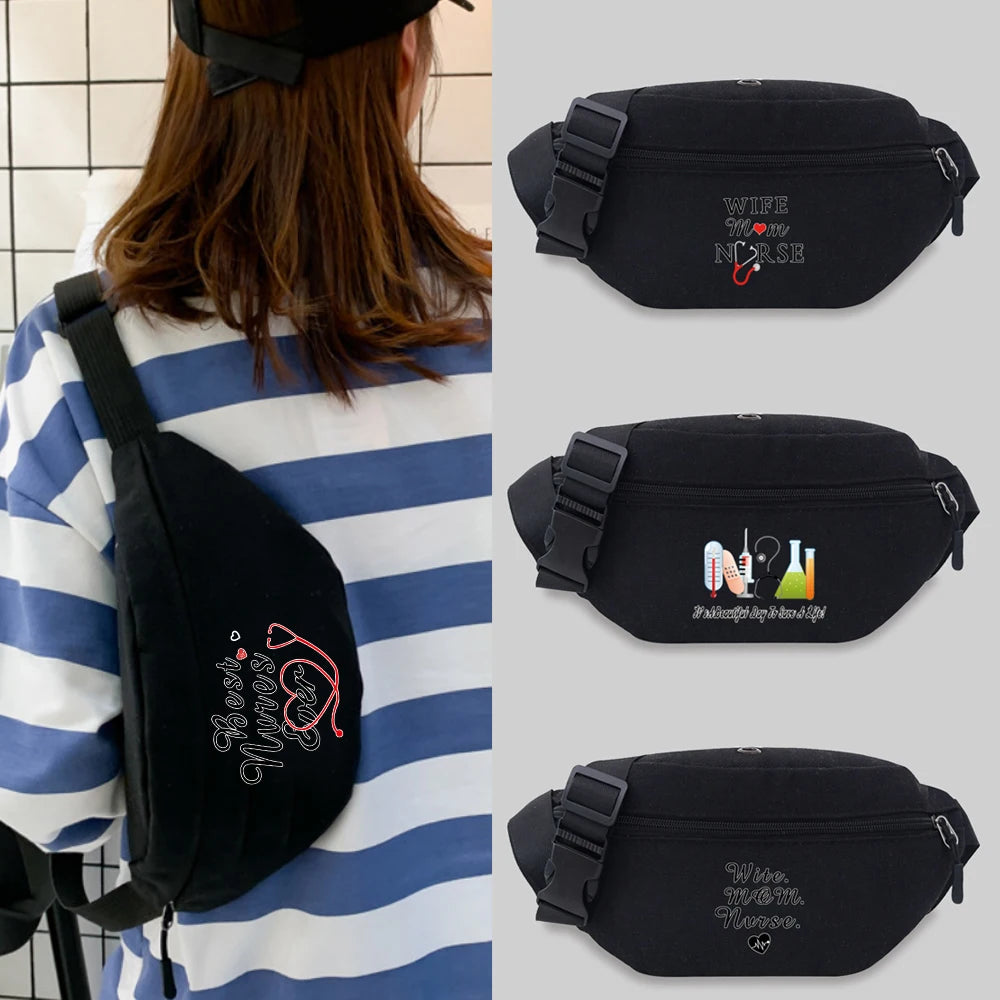 Student Nurse Pattern Waist Bag Leisure Sports Canvas