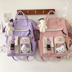 Preppy Purple Backpack Women Waterproof Candy Colors Fancy High School Bags