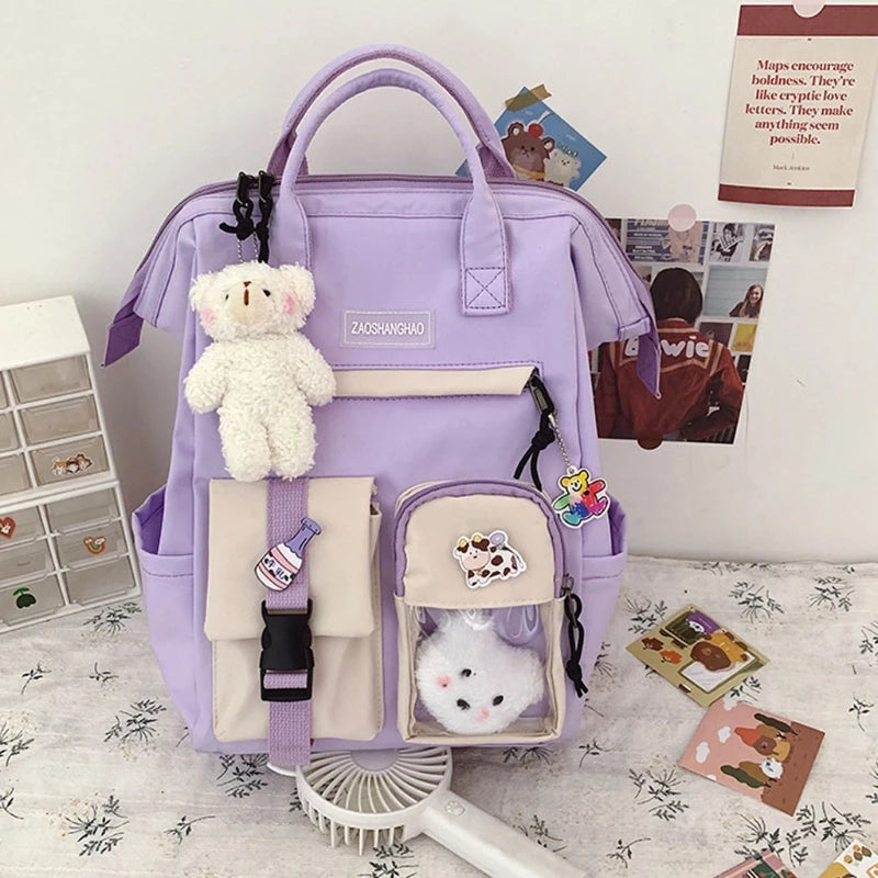 Preppy Purple Backpack Women Waterproof Candy Colors Fancy High School Bags