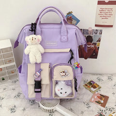 Preppy Purple Backpack Women Waterproof Candy Colors Fancy High School Bags