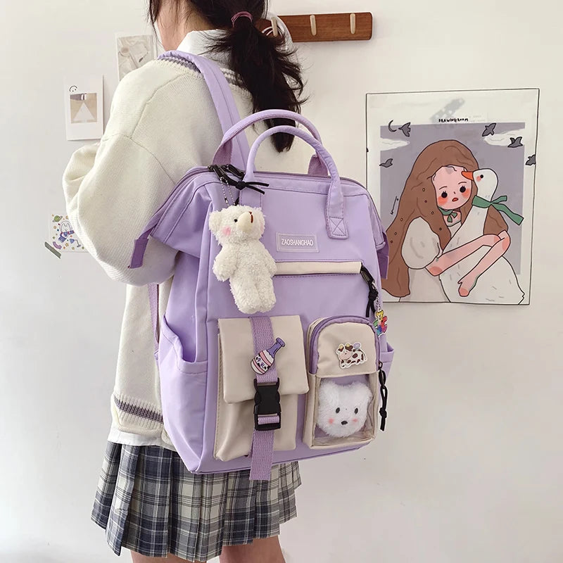 Preppy Purple Backpack Women Waterproof Candy Colors Backpacks
