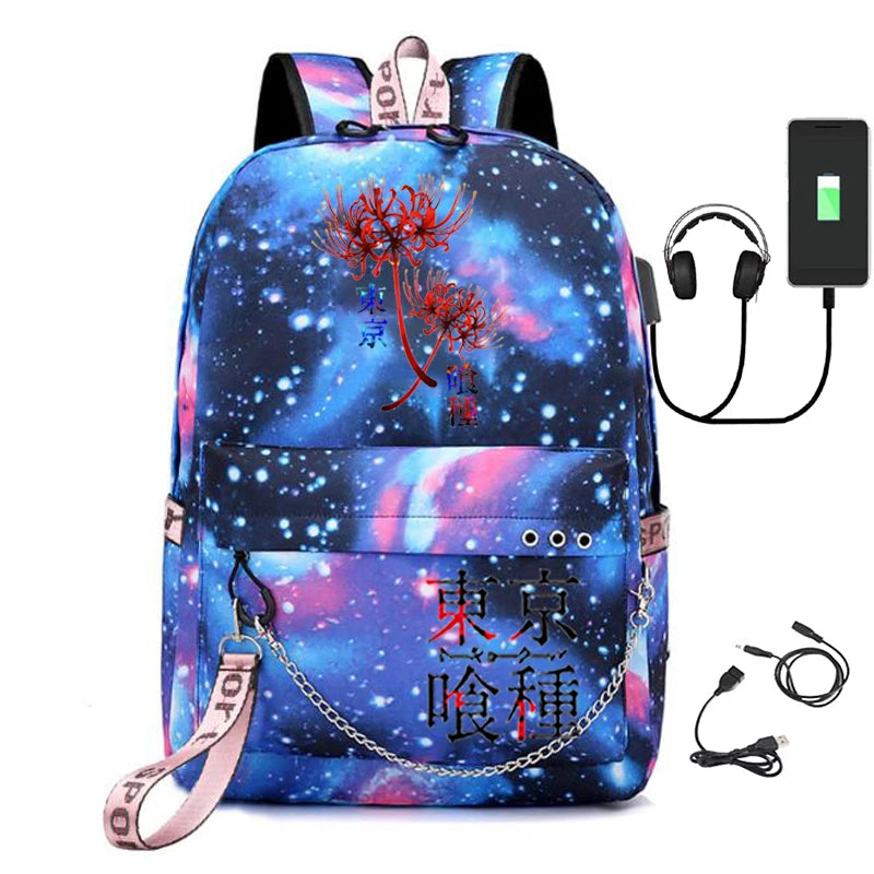 Tokyo Ghoul Bag USB Charging School Bag Ladies Travel Laptop Backpack