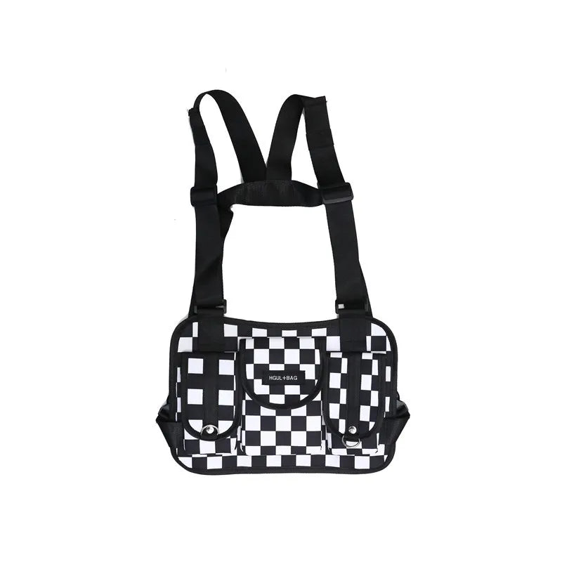Plaid Techwear Vest Chest Bag Street Waist Backpack