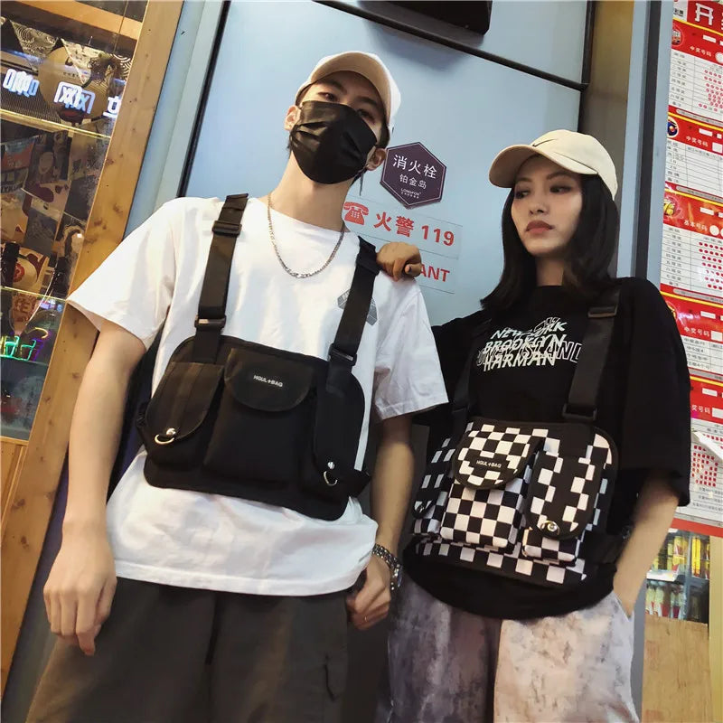 Plaid Techwear Vest Chest Bag Street Waist Backpack