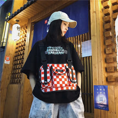 Plaid Techwear Vest Chest Bag Street Waist Backpack
