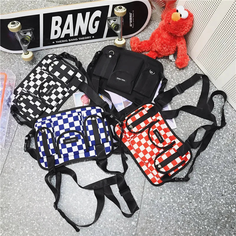 Plaid Techwear Vest Chest Bag Street Waist Backpack