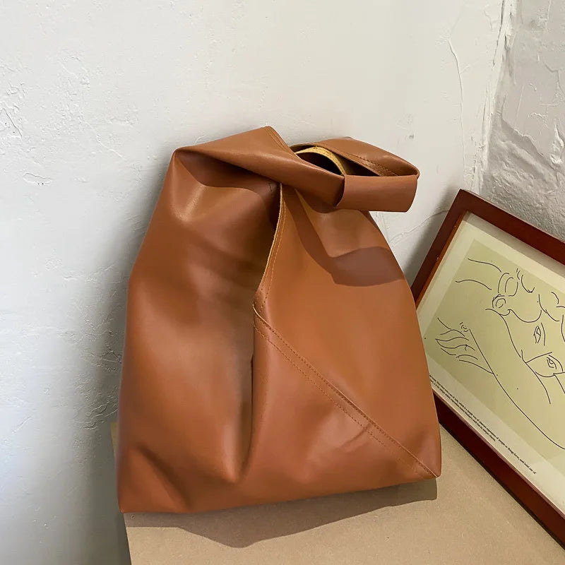French Style Leather Shoulder Bag Large Capacity Tote Bag