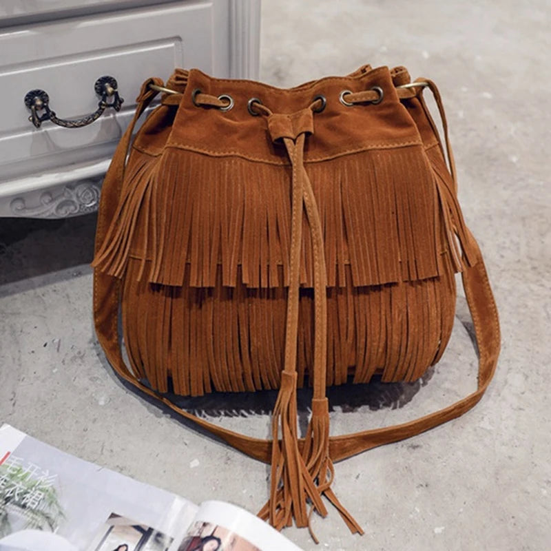 Faux Suede Fringe Women Messenger Bag Tassel Shoulder Handbag