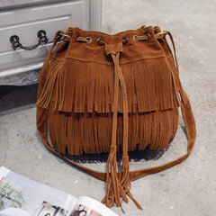 Faux Suede Fringe Women Messenger Bag Tassel Shoulder Handbag