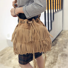 Faux Suede Fringe Women Messenger Bag Tassel Shoulder Handbag