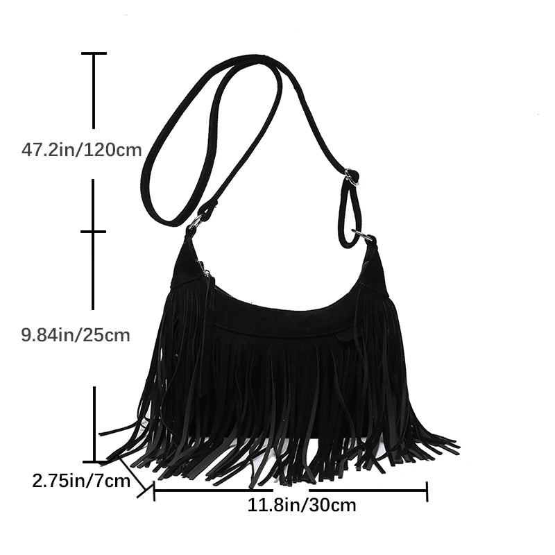Retro Style Women Cross Body Bag Shoulder Bag Tassel Zipper Large Messenger Bag