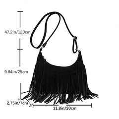 Retro Style Women Cross Body Bag Shoulder Bag Tassel Zipper Large Messenger Bag