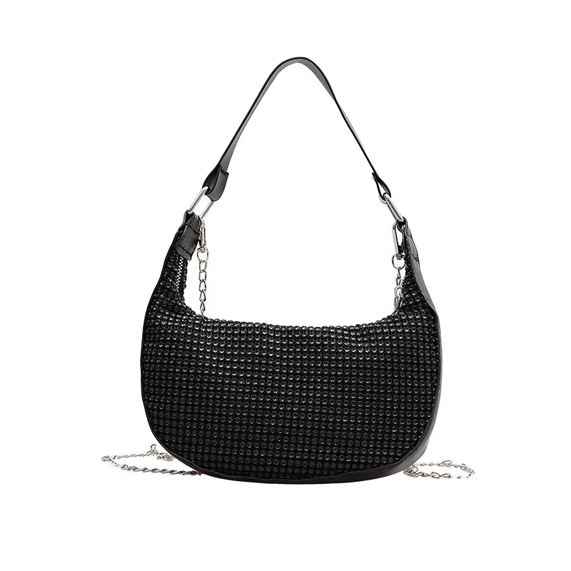 Rhinestone Chain Shoulder Underarm Bag Women Portable Diagonal Handbags