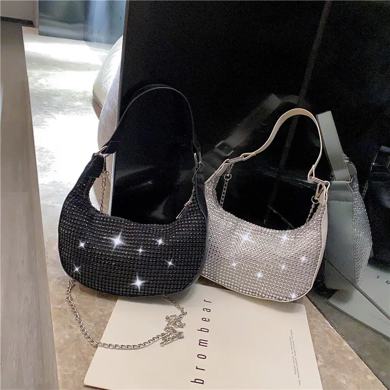 Rhinestone Chain Shoulder Underarm Bag Women Portable Diagonal Handbags