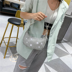 Rhinestone Chain Shoulder Underarm Bag Women Portable Diagonal Handbags