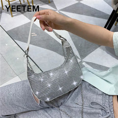 Rhinestone Chain Shoulder Underarm Bag Women Portable Diagonal Handbags