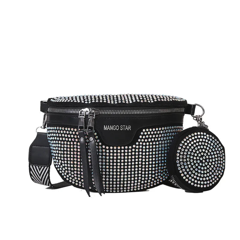 Sequin Rhinestone Shoulder Bag Crossbody Chest Waist Strap Women's Bling Purse