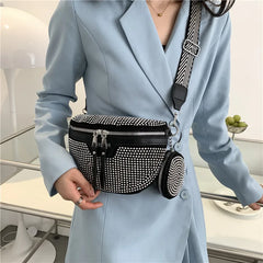 Sequin Rhinestone Shoulder Bag Crossbody Chest Waist Strap Women's Bling Purse