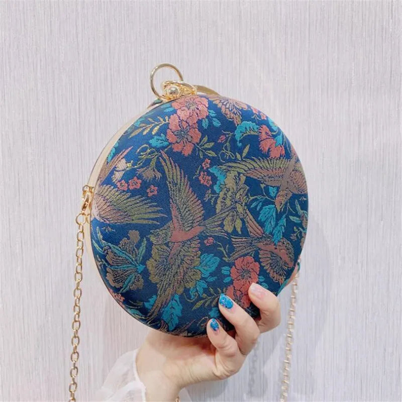 Round Evening Bag Printed Flowers Wedding Clutch Wallet MN1554
