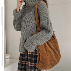 Corduroy Shopper Bag for Women Girls Canvas Shoulder Tote Bag