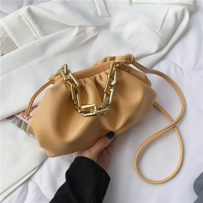 Shoulder Bag Thick Chains Dumpling Clip Purse Bag Women Cloud Underarm Clutch
