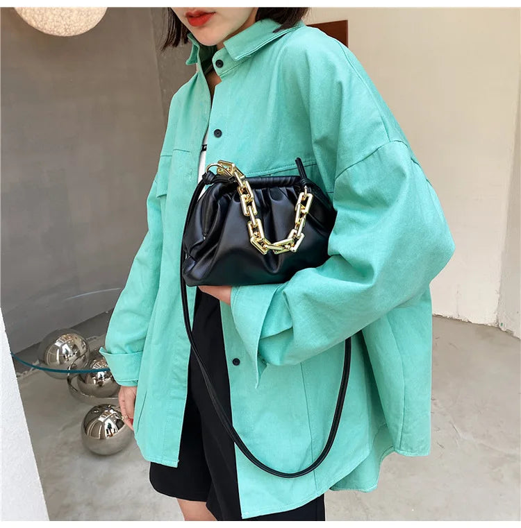 Shoulder Bag Thick Chains Dumpling Clip Purse Bag Women Cloud Underarm Clutch