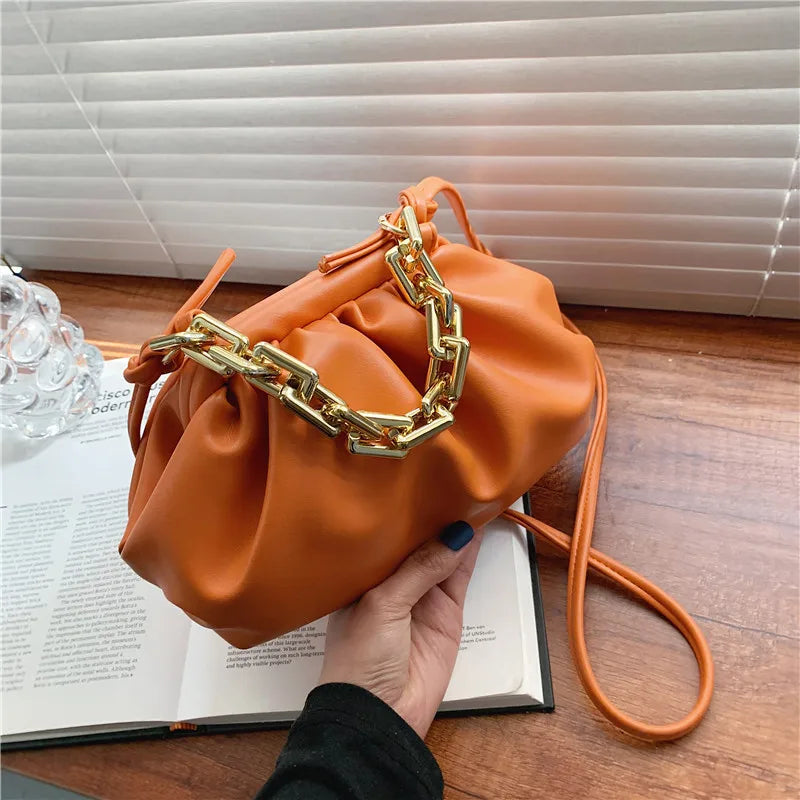 Shoulder Bag Thick Chains Dumpling Clip Purse Bag Women Cloud Underarm Clutch