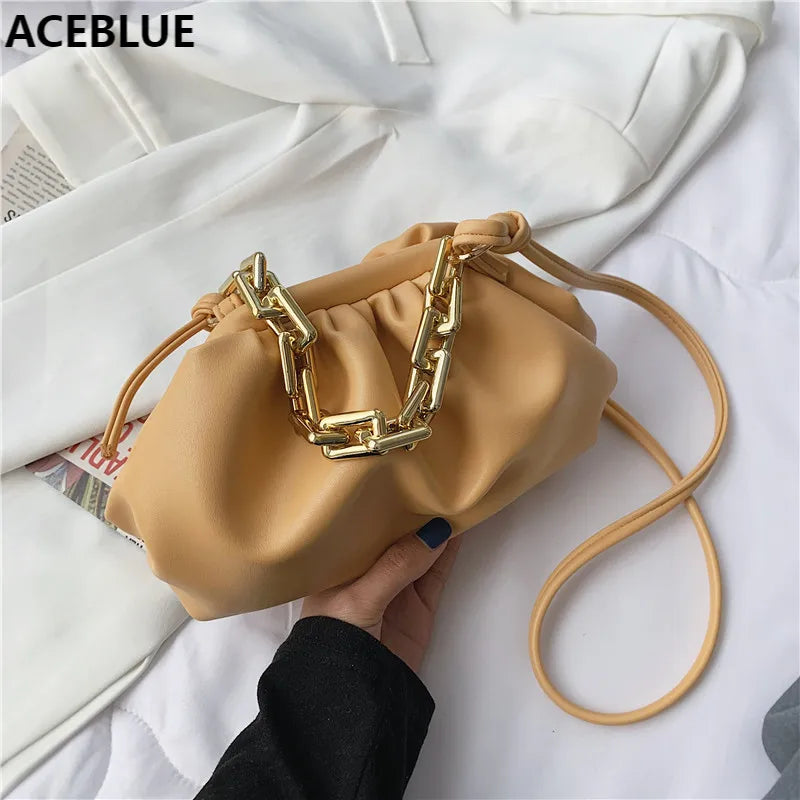 Shoulder Bag Thick Chains Dumpling Clip Purse Bag Women Cloud Underarm Clutch
