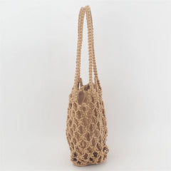 Retro Beach Bucket Handbag Hollow Cotton Thread Net Pocket