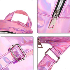 Silver Pink Laser Backpack PU Leather Multifunction Women Girls Bag